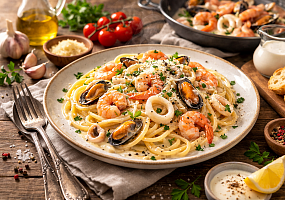 Паста с морским коктейлем 