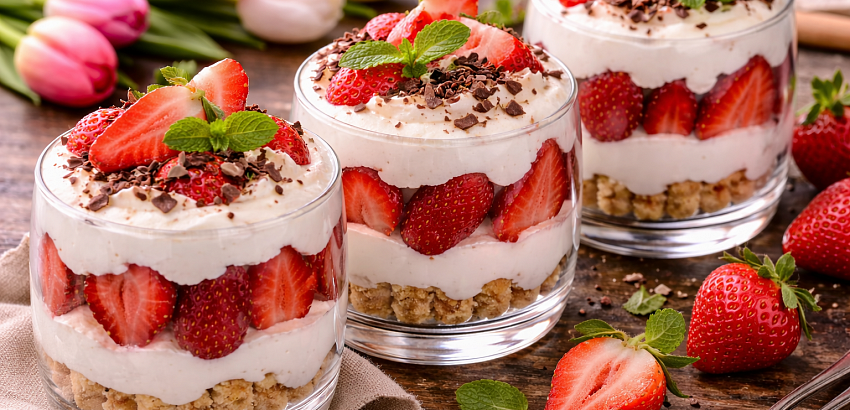 Десерт Клубника в сливочном креме к 8 марта