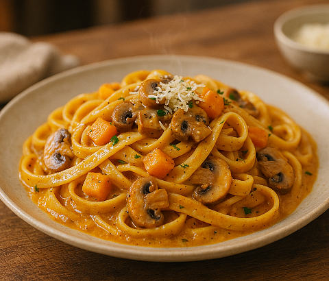 Паста с тыквой и грибами