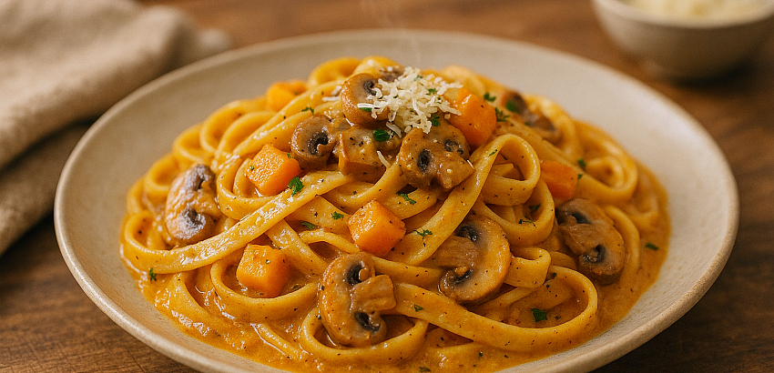 Паста с тыквой и грибами