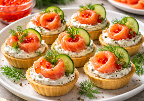 Тарталетка с творожным сыром и семгой